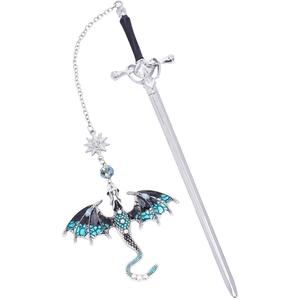 Dragon Sword Design Bookmark, 1 Set Vintage Metal Tassel Pendant Bookmark with 104pcs Stickers, Reading Bookmark for Bookworms, Men, Boys, Readers