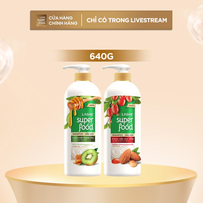 Dầu Gội LASHE SUPERFOOD Ngăn Gãy Rụng Tóc / Phục Hồi Hư Tổn 640G