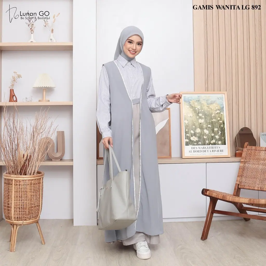 Lunan Go -  Gamis Wanita Dewasa Terbaru Vest Terpisah LG 892 Kekinian Katun Premium Busana Muslimah Casual Daily