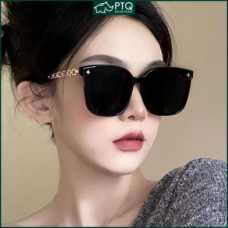 Kính Râm Gọng Vuông Lớn, Thời Trang, Dành Cho Nữ, Phong Cách Hàn Quốc, Kính Chống Nắng Chống Tia UV, Khung Màu Đen Ngầu Kính Râm, PTQ
