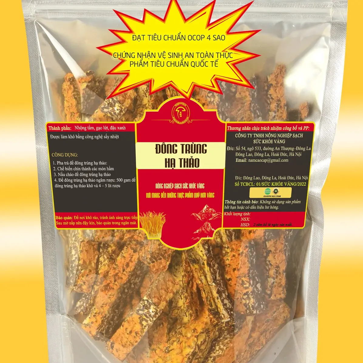 Đế nấm đông trùng hạ thảo sấy lạnh 1kg, nguyên liệu gạo lứt và nhong tam