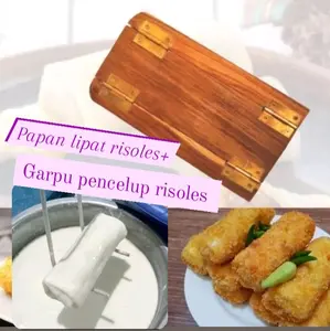 1 paket papan lipat risoles dan garpu pencelup adonan risoles/Papan kulit risoles/Garpu pencelup adonan serbaguna Gambar Kayu Gambar Kayu