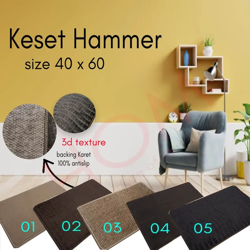 [BEST SELLER] KESET DOORMAT TIPE HAMMER 3D 40X60/ KESET PINTU/DOORMAT 0