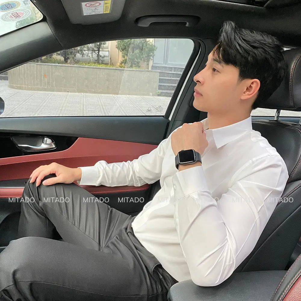 Áo sơ mi nam dấu cúc MITADO form rộng, phong cách trẻ trung năng động, vải lụa Hàn co dãn thoải mái