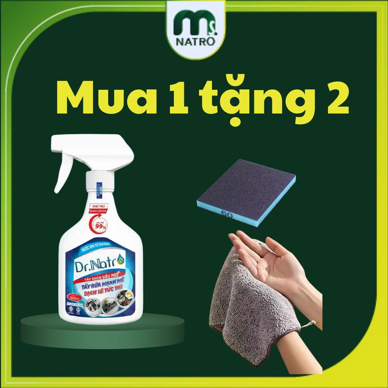 Nước tẩy đa năng Dr.Natro 500ml-Làm sạch mạnh mẽ hiệu quả, tẩy dầu mỡ, rỉ sét, đồ nhựa, nồi chảo cháy...thay thế Nước Rửa Chén cho bề mặt bám bẩn khó vệ sinh, nướctẩyđanăng -Msnatro- Tết rửa  nồi chai  tẩy