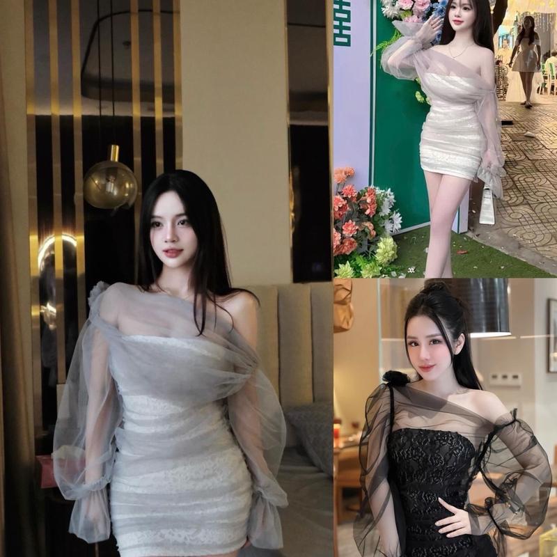 ( có bigsize ) ĐẦM BODY REN PHỐI KHOÁC TOE TAY DÀI ĐÍNH HOA SANG CHẢNH ( khoác rời, có quần bảo hộ ) by Tường Vy Shop