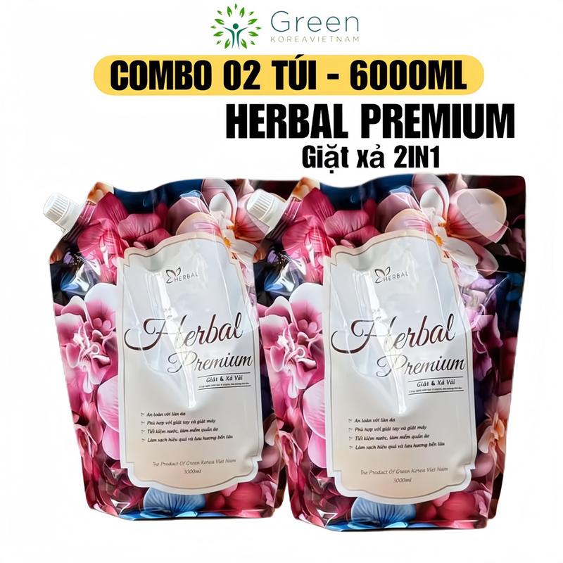 Combo 2 Túi Nước Giặt Xả 2IN1 Herbal Premium Hương Nước Hoa - 2 Túi 6000ml Làm Sạch Kem