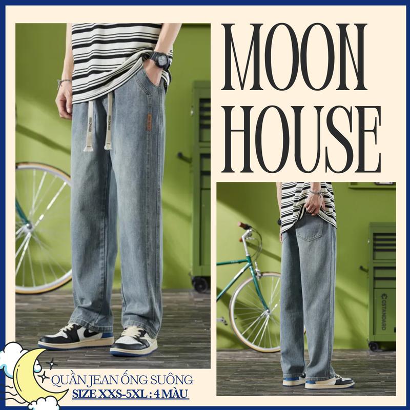 Quần jean ống suông rộng MOON HOUSE N9 XANH ĐẬM phong cách retro MOON HOUSE Menswear Pants Có Túi dành cho mọi dáng người
