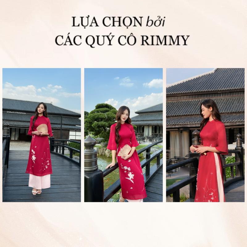 Product Introduction of RIMMY - Áo dài Ngọc Quyên đỏ mận thiết kế thêu đính thủ công hoạ tiết hoa mai Tết Design by Rimmy 10