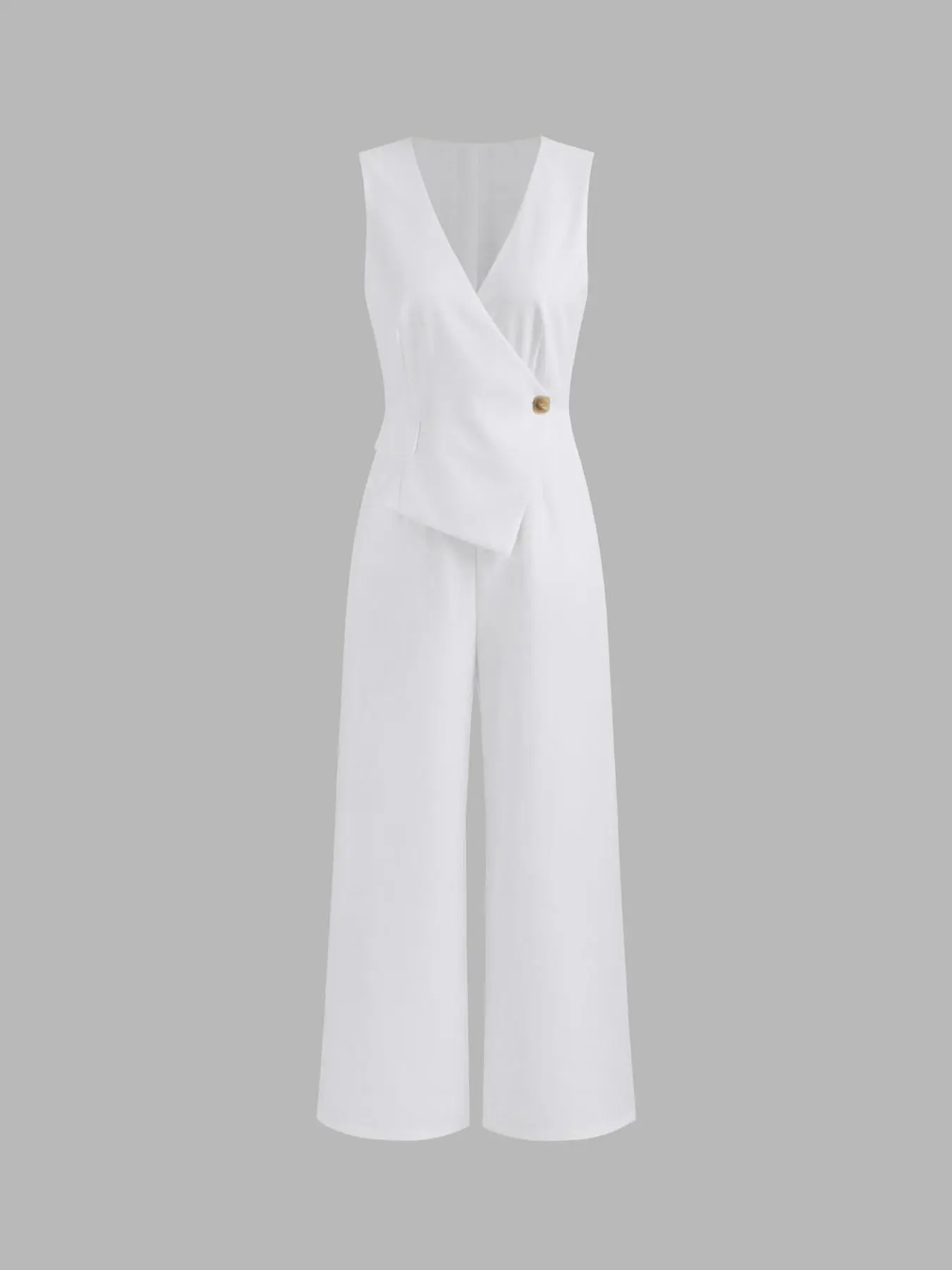 Women's Solid Button Jumpsuit, Elegant Fashion Casual V Neck Sleeveless Jumpsuit for Daily Outdoor Wear, Women Jumpsuits for Summer