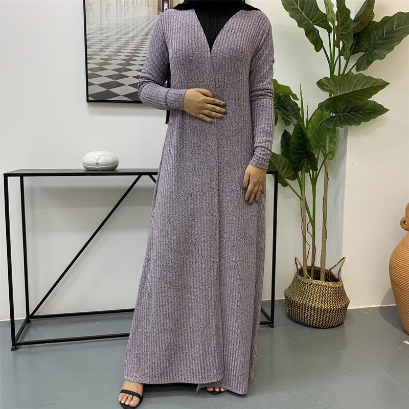 Product Introduction of Cross-Border Autumn Winter Muslim Women's Clothing In-Stock Long Sleeve Knitted Sweater Coat Robe 1853 12