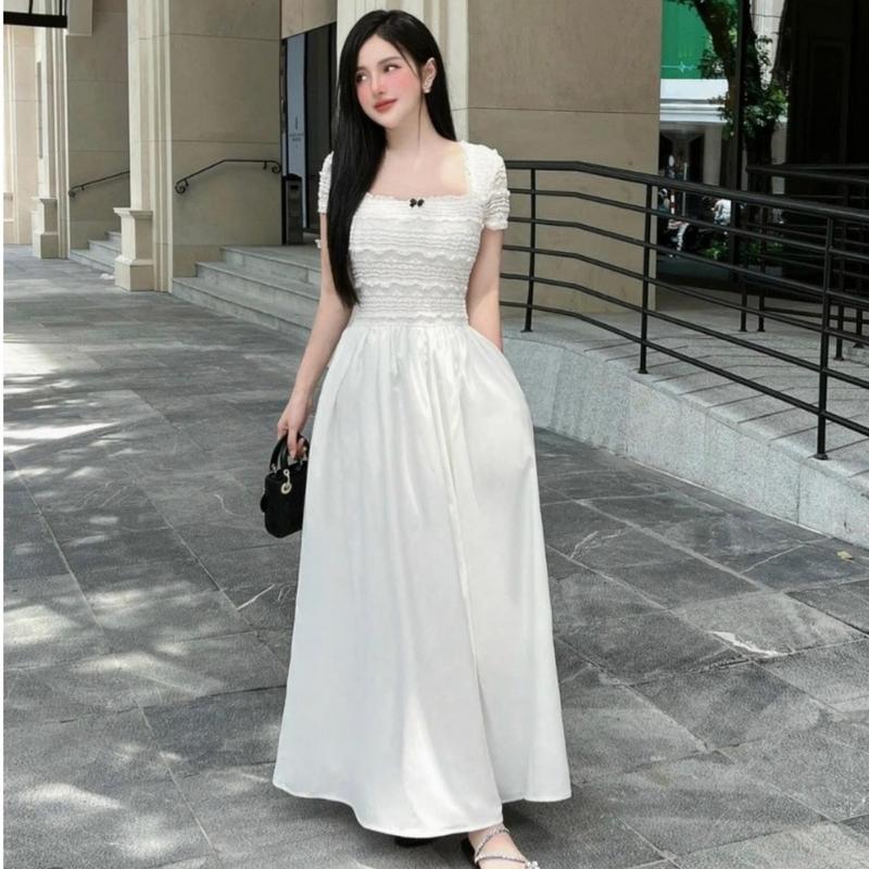 Đầm Ren Bigsize Nữ Thiết Kế Cổ Vuông Gắn Nơ Xinh Tay Ngắn Thanh Lịch Cho Nữ Chuppy (60-100kg)- G673 G674 Women