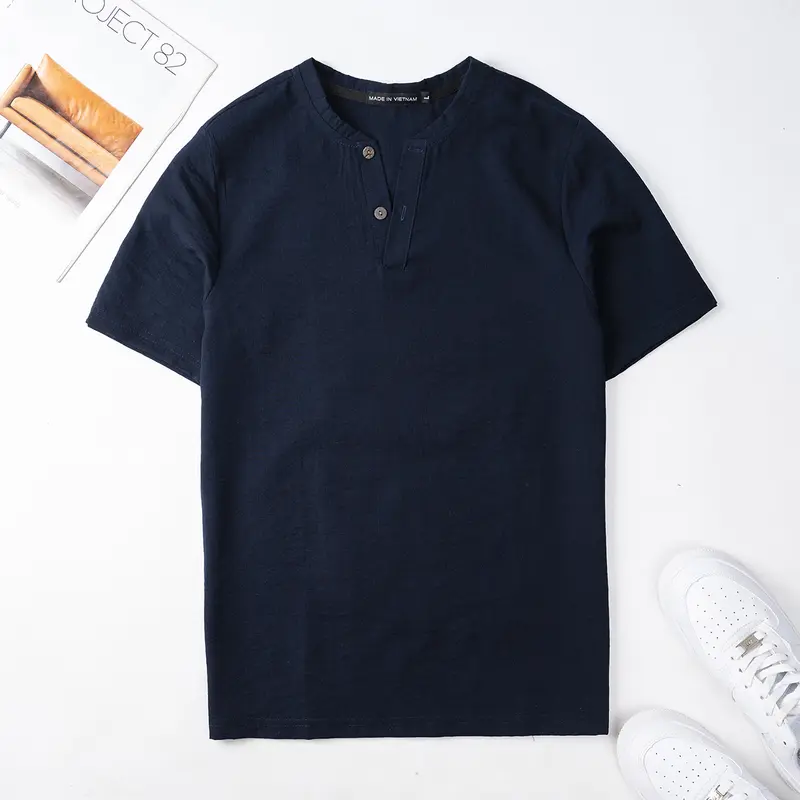 Áo Đũi Nam Cổ V Tay Ngắn Chất Liệu Đũi Mềm Mịn Mát Nhẹ Thoáng Mặc Như Không Mặc Menswear Cổ Tròn Sơ Mi Đen 4