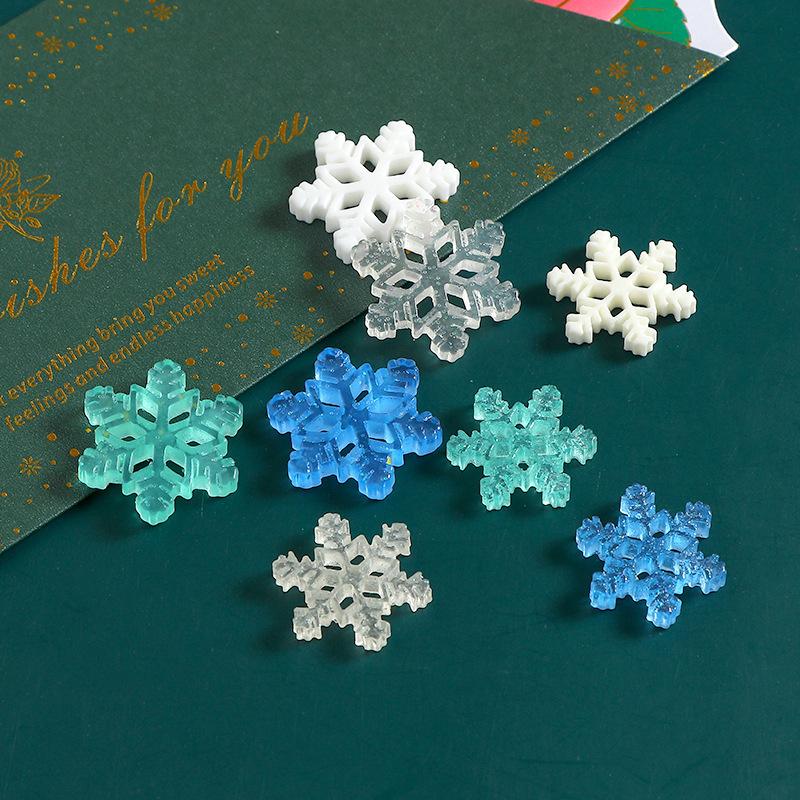 Product Introduction of 10pcs Christmas resin accessories glitter semi transparent snowflakes DIY phone cases, hair clips, holes, shoes, refrigerator patches, car keys, small ornaments, decorations 2