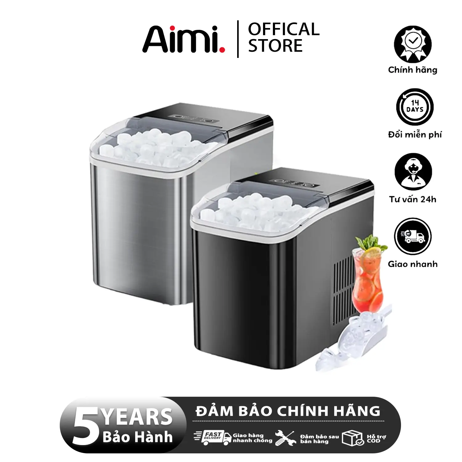 [BH 5 năm] Aimi Máy Làm đá Mini 2.2L Công Suất Lớn Hoàntoàn Tự động 15kg đá Tạo đá Siêu Tốc Trong 8 Phút