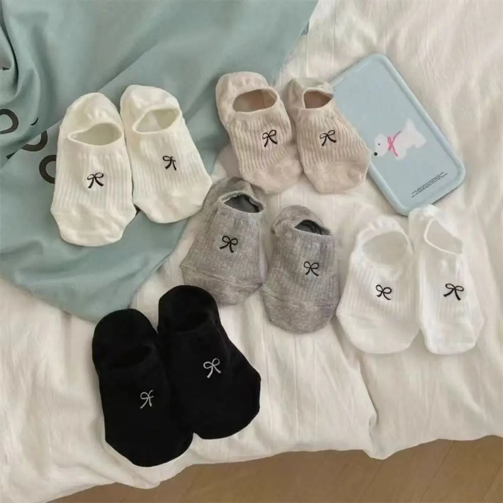 New Breathable Bowknot Socks Solid Color Spring Summer Short Socks Y2K Cotton Sweet Stockings