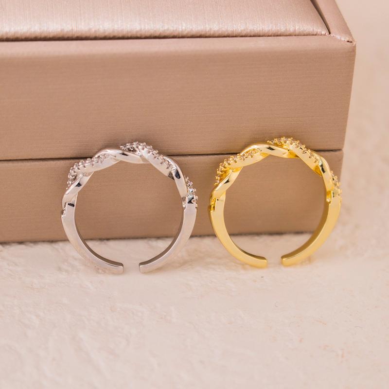 Product Introduction of Electroplated Zircon Twist Ring Light Luxury and Simplicity Woven Open Ring Elegant Graceful Design Bracelet 3