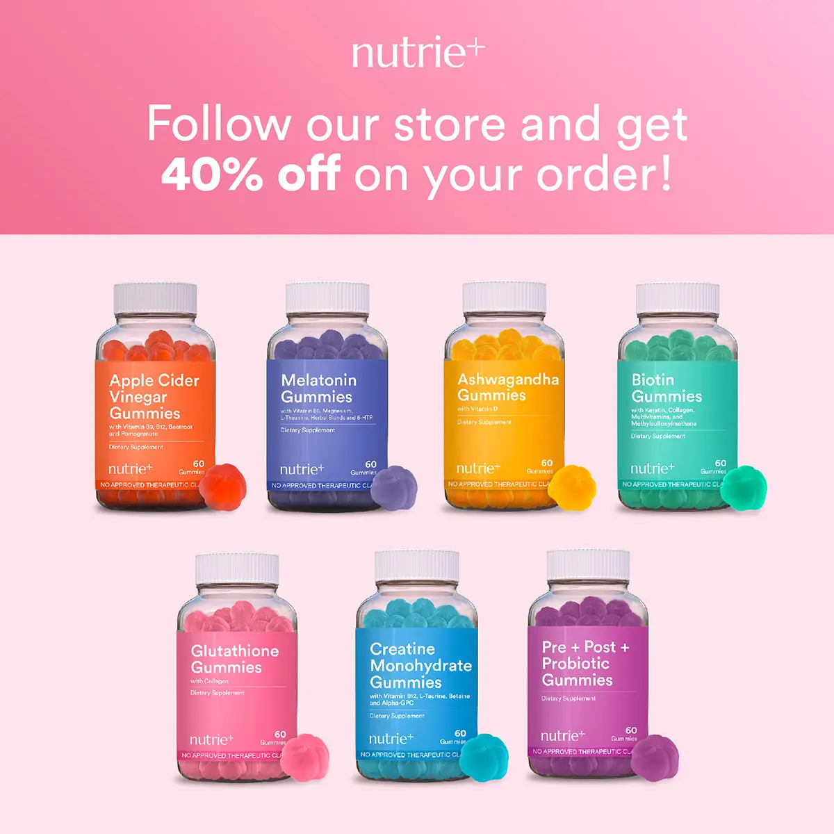 Nutrie Glutathione With Collagen Gummies 60pcs (Skin Whitening, Anti-aging  & Antioxidant Support)