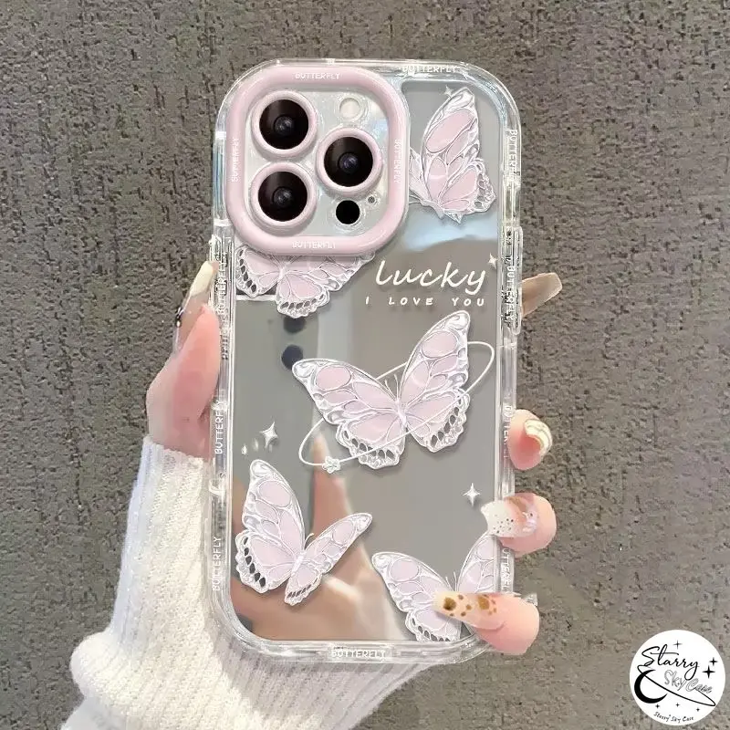 Fashion Kartun Melamun Gemerlap Kupu-kupu Beruntung Surat Grafiti Penutup Mengkilap Untuk Realme C20 C67 C20A C53 C51 C15 C25 C11 C11 2021 C12 C25s Note 50 Narzo 20 30A Kotak Rias Cermin Puff Mewah 6