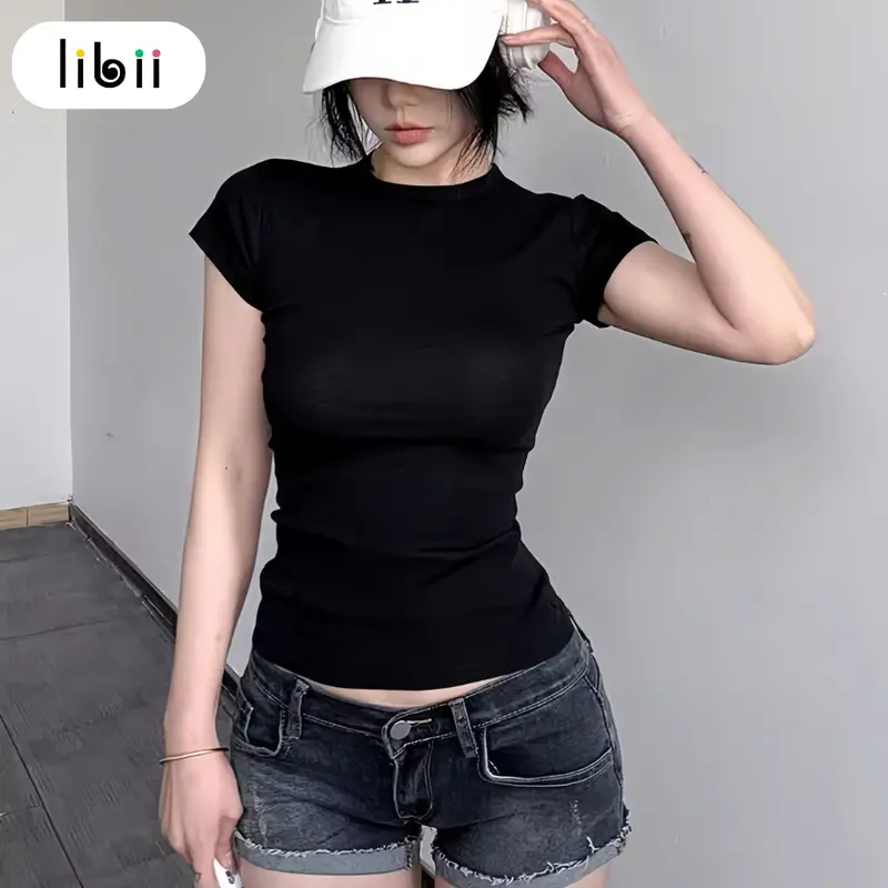 Áo thun body nữ ngắn tay cổ tròn LIBII Áo nữ dáng ôm thiết kế đơn giãn chất vải mềm mại co giãn C30 2