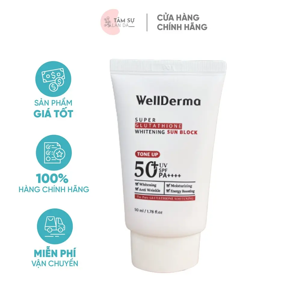 Kem Chống Nắng Nâng Tone WellDerma Super Glutathione Whitening Sun Block Tone Up SPF50+ PA++++  50ml