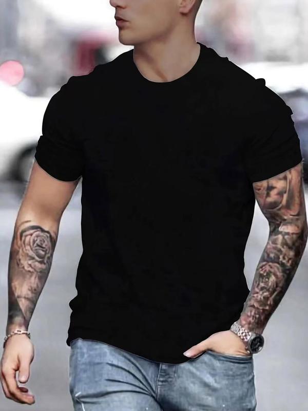 Men's Regular Fit Solid Round Neck Short Sleeve Tee Summer Clothes, Plain Crew Neck T-shirt for Men, Casual Comfy Knitting Mens Tracksuit Top for Summer Travel 2