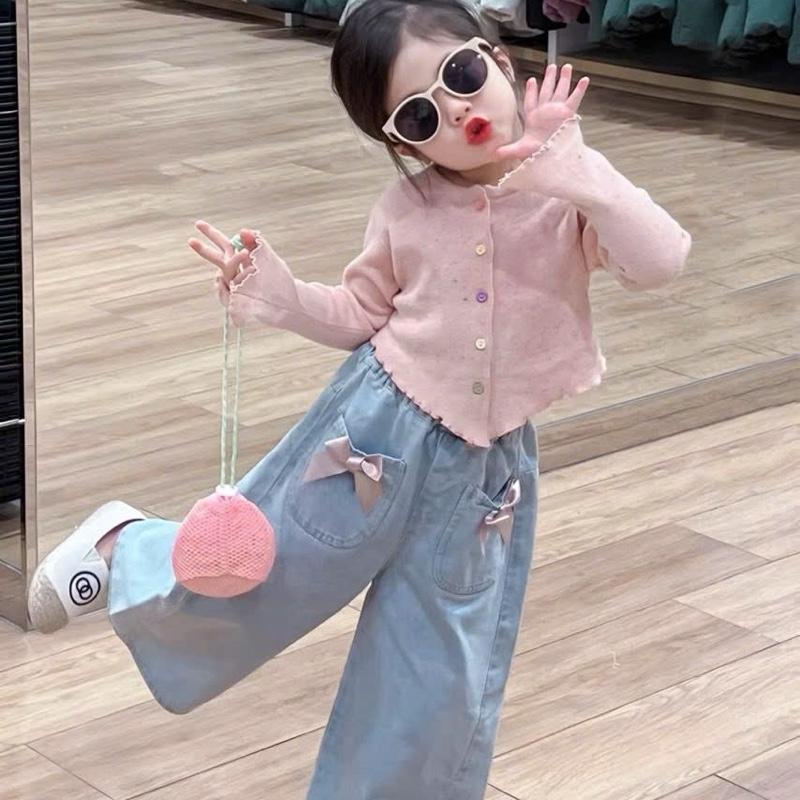 Set quần jean mềm áo zip vạt chéo cúc màu xinh cho bé gái quanao daitay Cho Bé gái 0
