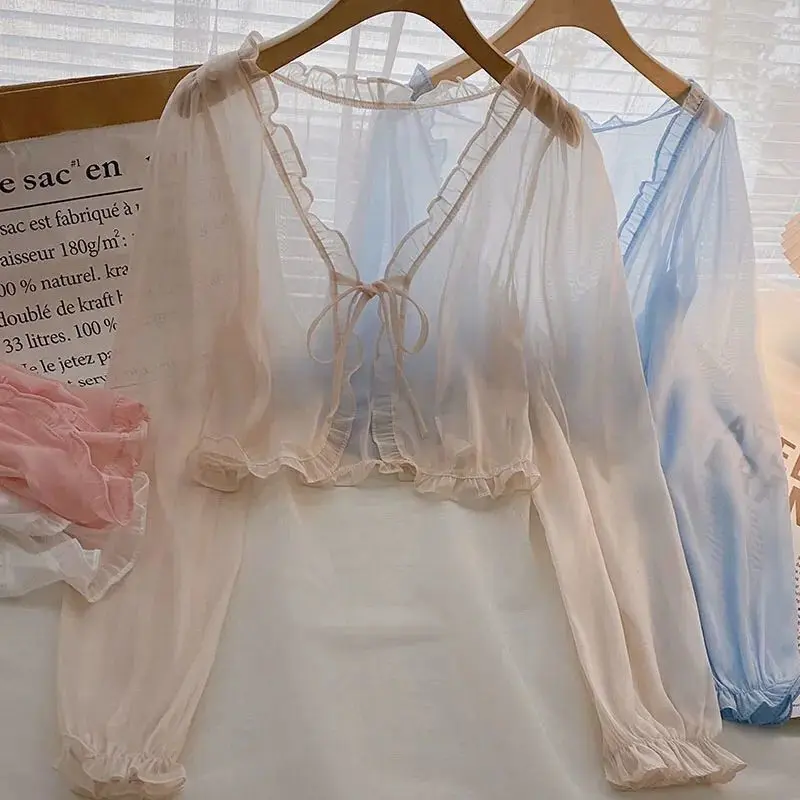 Váy Hai Dây, Khăn Choàng Nhỏ Áo Mặc Bên Ngoài, Áo Cardigan Voan, Dành Cho Nữ, Thích Hợp Cho Mùa Hè, Quần Áo Chống Nắng Cho Học Sinh, Thiết Kế Siêu Thanh Lịch, Chiều Dài Ngắn 3