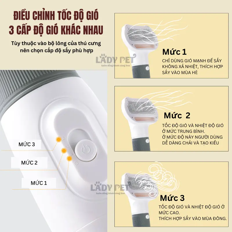 Máy Sấy Lông Chó Mèo Lady Pets 3in1 - 3 Đầu Sấy Linh Hoạt, Sấy Nhanh - LadyPetShop 4
