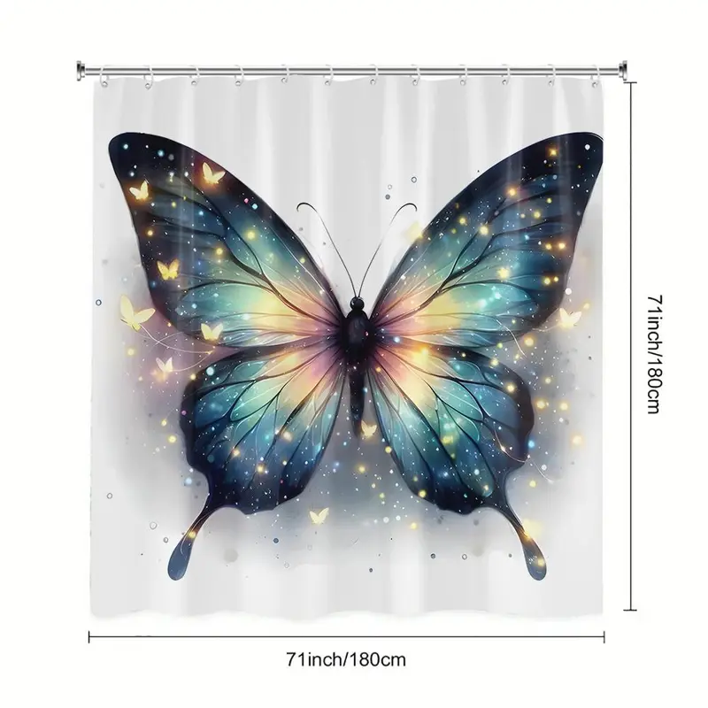 Butterfly Pattern Shower Curtain, 1 Count Colorful Butterfly Pattern Shower Curtain with 4 Counts Hooks, Bathroom Decor Supplies for Home Hotel Salon Dormitory 4