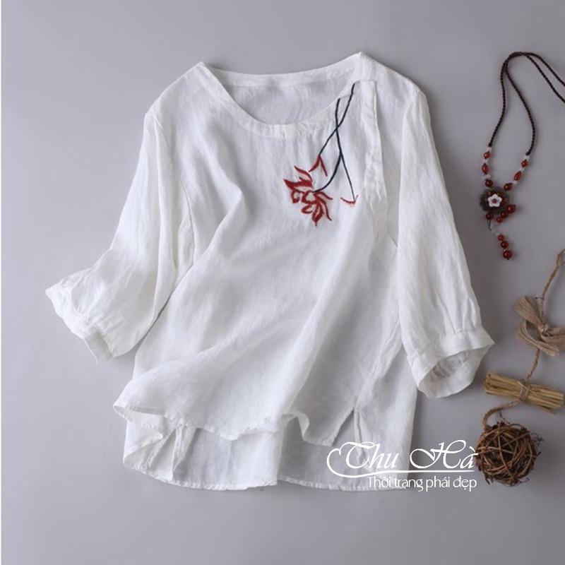 Product Introduction of Áo Trung Niên Nữ Thêu Hoa Thanh Lịch, Áo Kiểu Nữ Bigsize Tặng Mẹ Chất Liệu Cao Cấp Mềm Nhẹ Mát - AKH.64 34