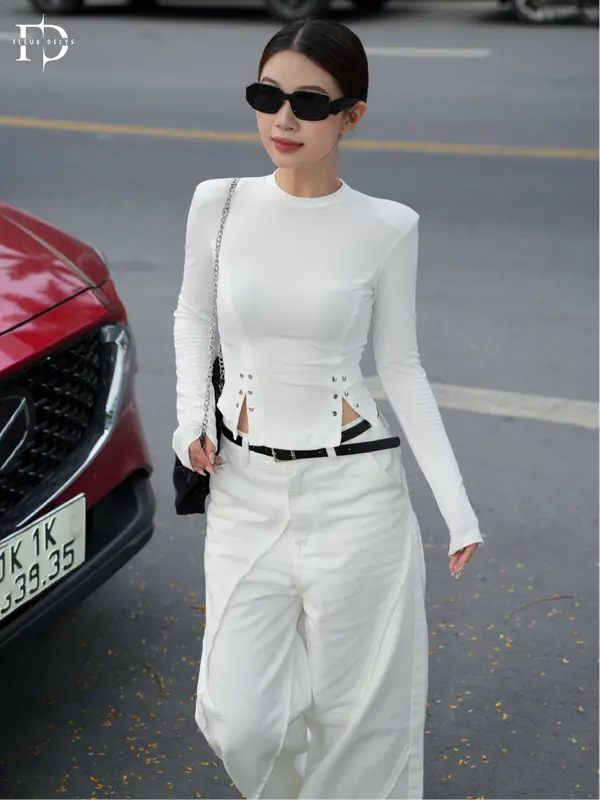 Quần Jean Nữ Trắng Viền Tua Chéo Delys DLQJ115 5
