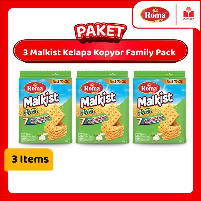Gambar Paket 3 Roma Malkist Kelapa Kopyor Family Pack dari Mayora Kota Administrasi Jakarta Barat Tokopedia