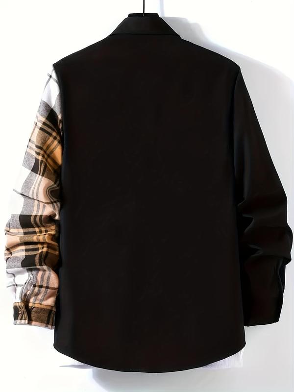Men's Plaid Print Button Front Pocket Shirt, Regular Fit Casual Long Sleeve Collared Top for All Seasons, Men's Clothes for Daily Wear, Menswear 7
