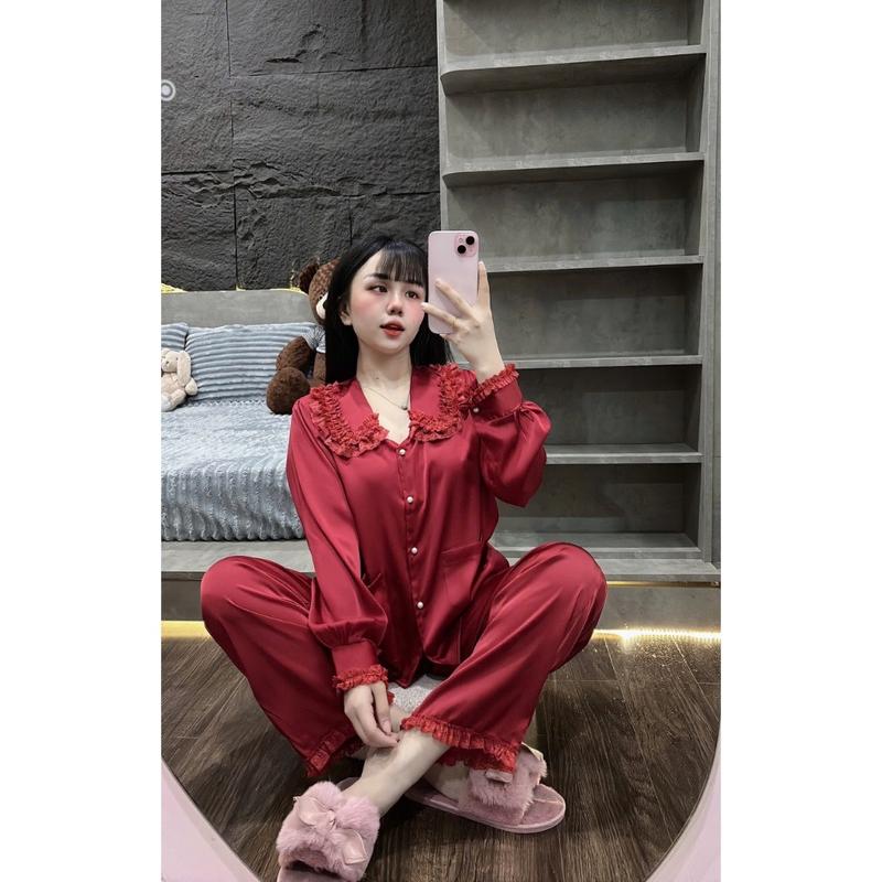 Đồ Bộ Tiểu Thư JULY Pijama Tay Dài Cổ Sen Ren Tầng Chất Lụa Latin Mềm Mịn Freesize 8