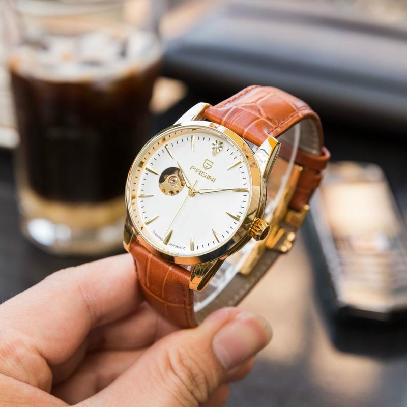  Đồng Hồ Cơ Nam PAGINI 04 Dây Da Bò Lộ Cơ 2 Mặt Mặt Diamond Chống Nước Chống Xước Kim Dạ Quang - Bảo Hành 2 Năm Chính Hãng 