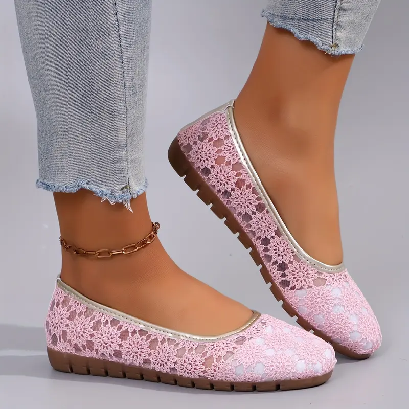 Womens Floral Lace Ballet Flats - Effortless Slip-On, Ultra-Soft Sole, Airy & Comfy - Chic Shallow Mouth Shoes for Breathable All-Day Wear 8