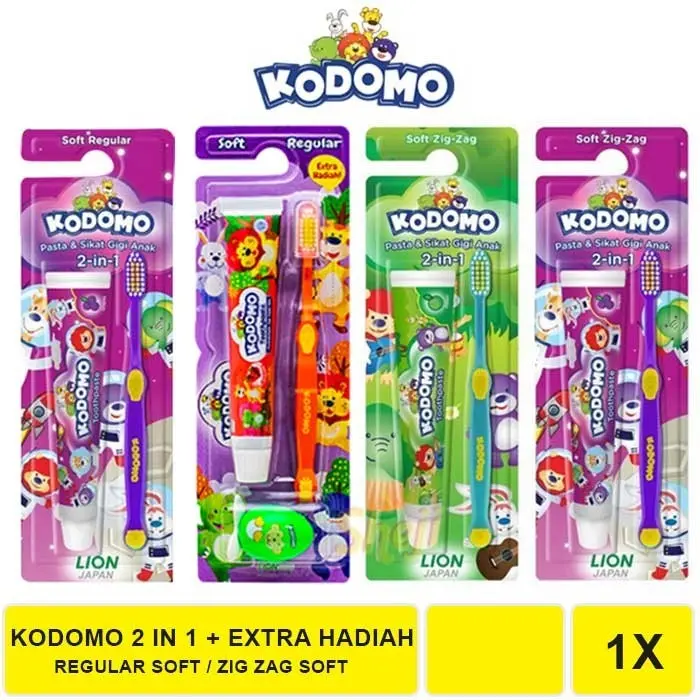 Kodomo Pasta & Sikat Gigi Anak 2-in-1 + Extra Hadiah Regular Soft / Zig-zag 0