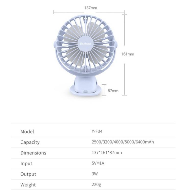 Quạt Tích Điện Cầm Tay Yoobao Xoay 720 Độ Với 4 Tốc Độ Gió Siêu Mát, Dùng Pin 6400mAh Siêu Trâu 9