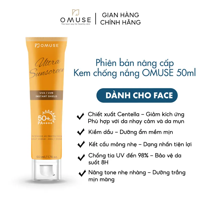 Kem Chống Nắng Dịu Nhẹ, Dưỡng Ẩm Cho Da Mặt OMUSE Ultra Suncreen SPF 50+ PA++++ 50ml 0