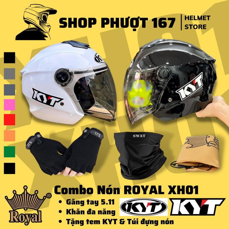 ( Khăn ninja, 4 tem kyt, găng 5.11) Combo Nón bảo hiểm 3/4 ROYAL XH01 1 kính kèm găng 5.11 và khăn ninja Helmet