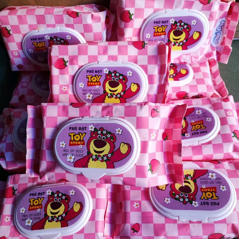 ( Tặng Móc Dán) Combo 10 Gói Khăn Ứớt Gấu Dâu c Caro 120 Tờ Kép An Toàn Cho Da Bé Cho Bé Khăn Ướt