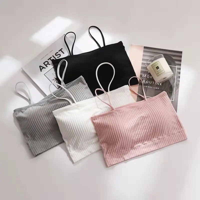 [1-3 Pack] Korean Style Camisole for Female Students, Wireless Bra, Tube Top Bra