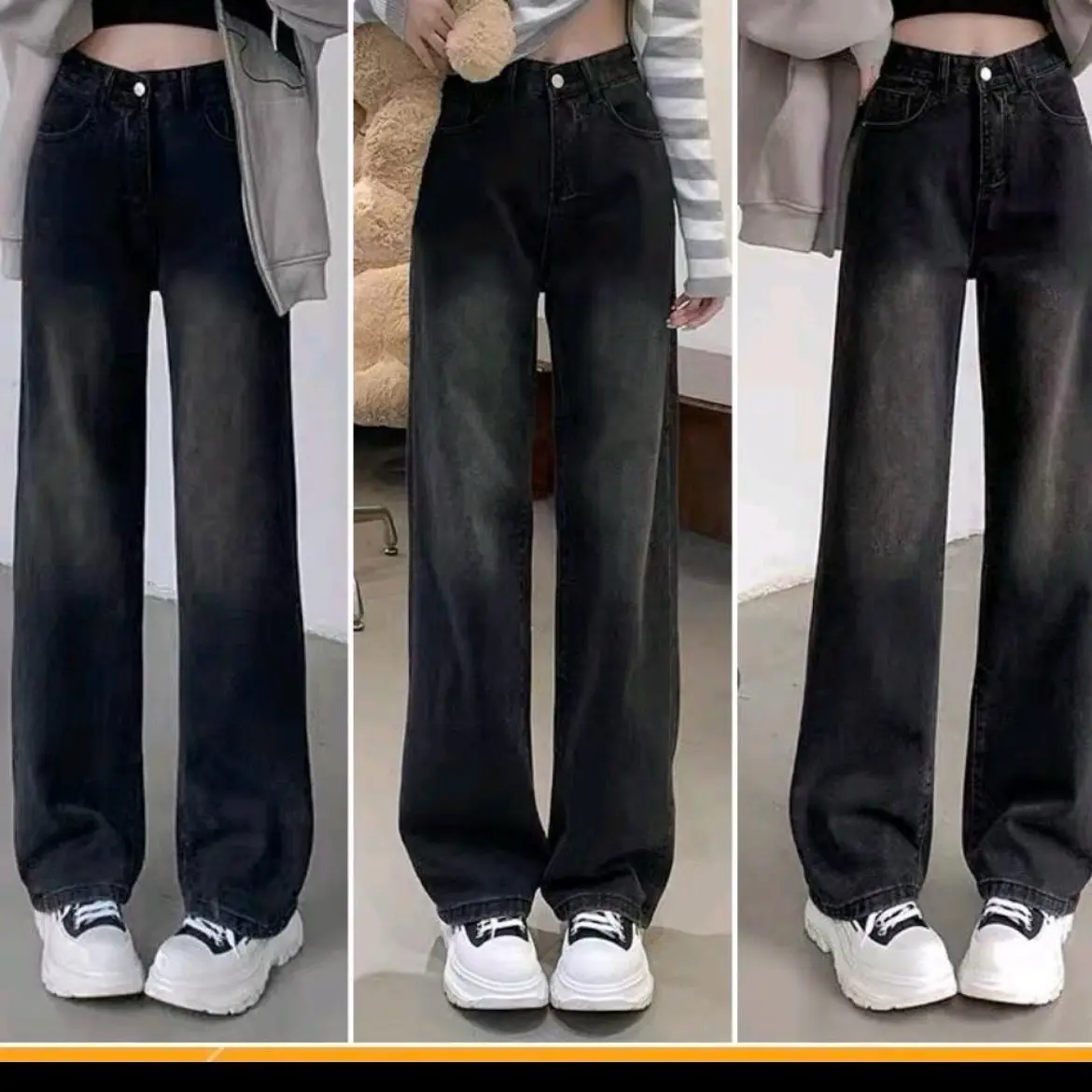 quần jean ống suông màu đen hack dáng ạ Pants Tim