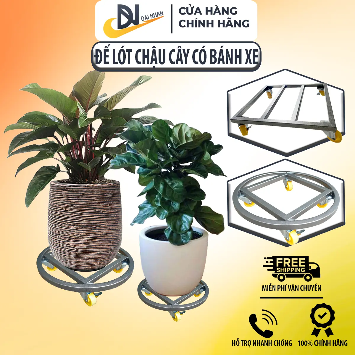 Đế lót chậu cây di động DAINHAN, bằng thép sơn tĩnh điện, đế có bánh xe dễ di chuyển