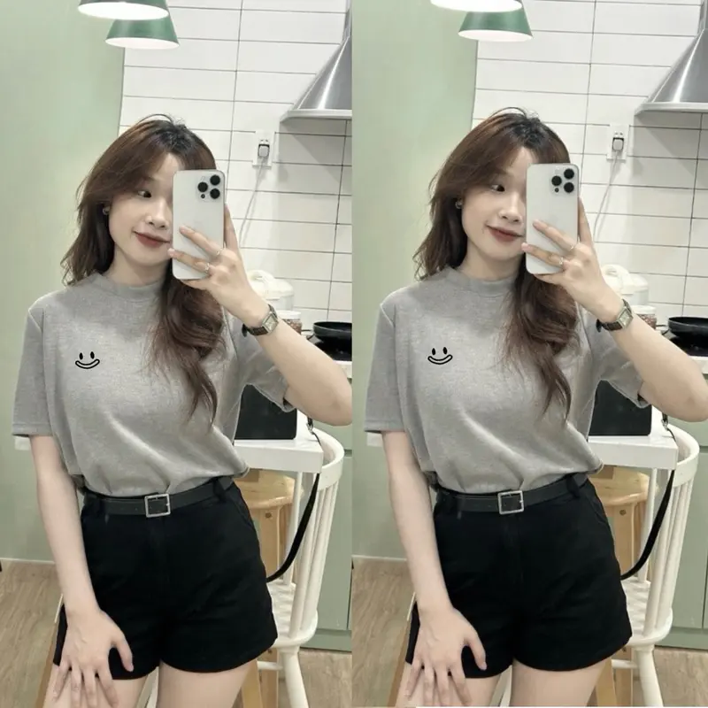 Áo Phông 3158 cotton khô thêu (Mặt cười -Nhí) form vừa Top Women 1