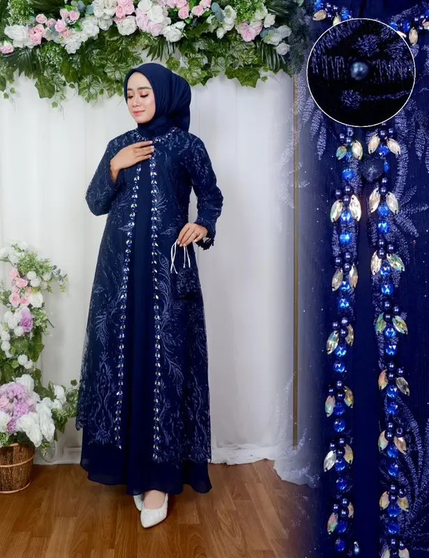 Gamis Gina Dress Outer Lepas Pasang Free Hijab - Gamis Pesta 7