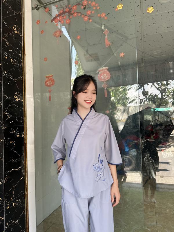 Set đồ thời trang nữ đi chùa chéo thêu an Áo 3