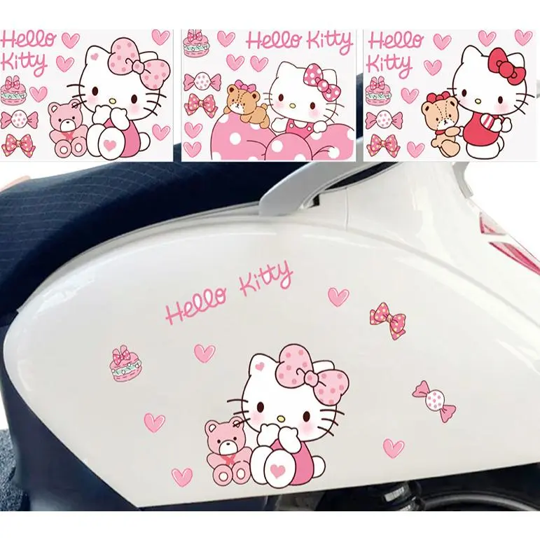 HLHL Cute Sticker Kitty Cat Motorcycle Decoration Sticker Waterproof Cartoon Sticker Decoration Hello Kitty Cat Body Cover Scratches Sticker Car Decoration