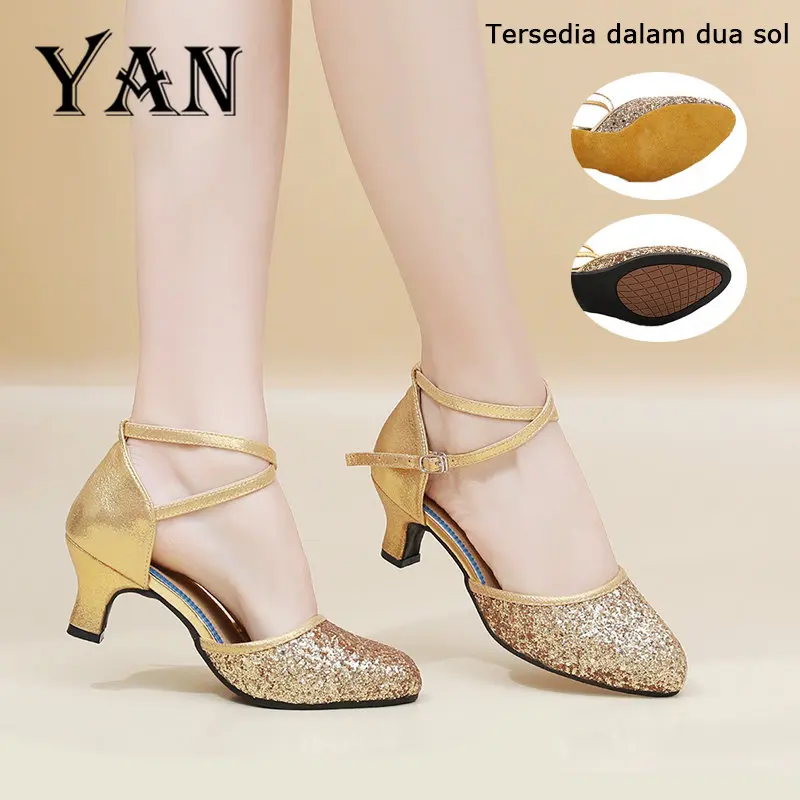 YAN Sepatu Dansa Latin/ Line Dance Sepatu Dance Wanita Sepatu Hak 5cm